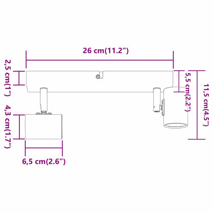 Plafondspot met schijnwerpers Zwart 26 x 6,5 x 11,5 cm Metaal