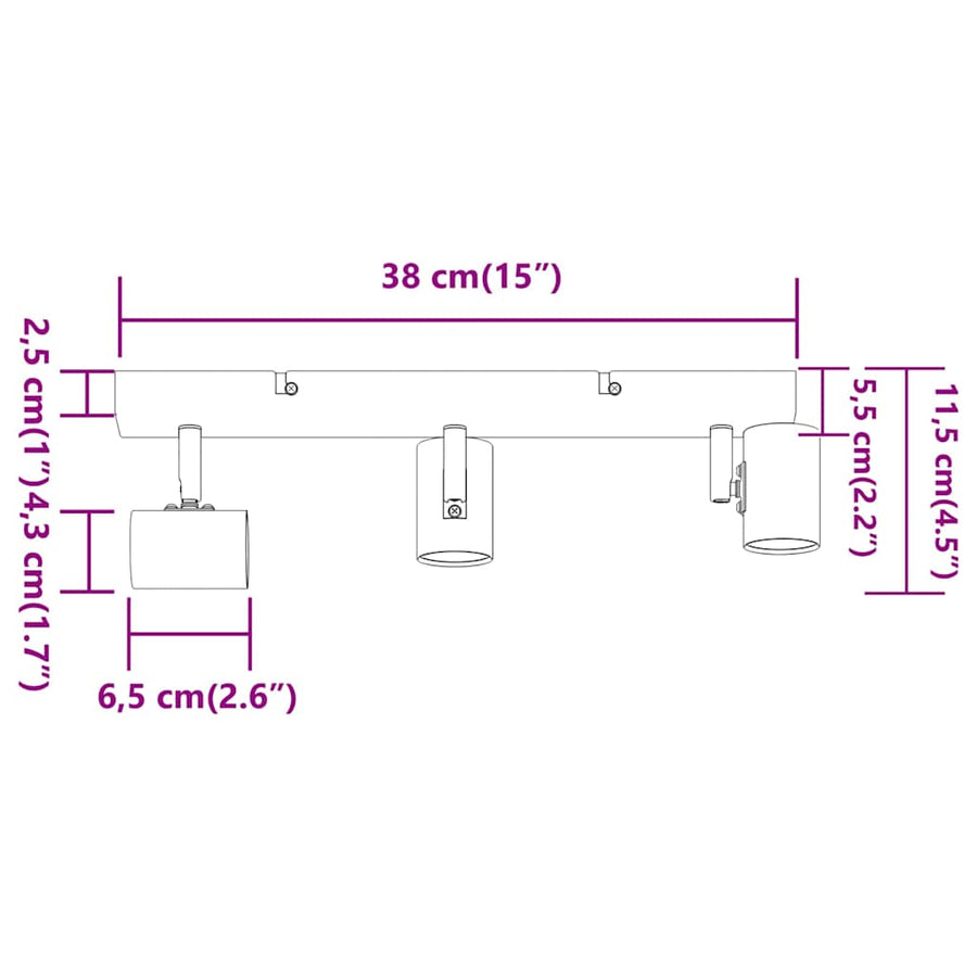 Plafondspot met schijnwerpers Wit 38 x 6,5 x 11,5 cm Metaal
