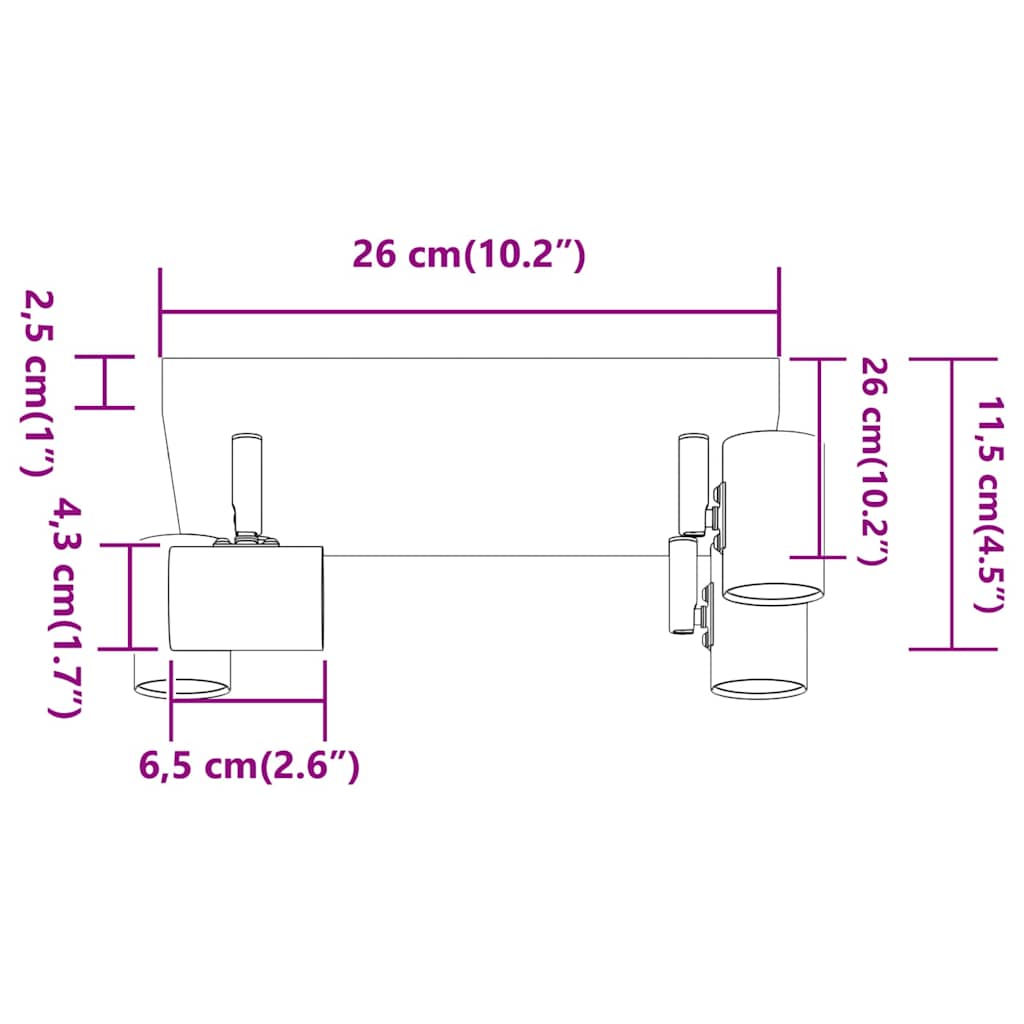 Plafondspot met schijnwerpers Zwart 26,5 x 26 x 11,5 cm Metaal