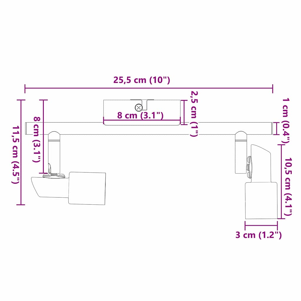 Plafondspot met schijnwerpers Nikkel 25,5 x 8 x 11 cm Staal