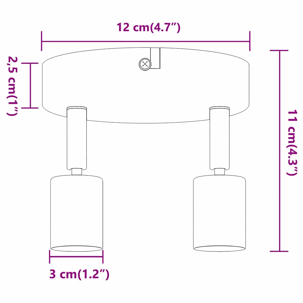 Plafondspot met schijnwerpers Nikkel 12 x 8 cm Staal