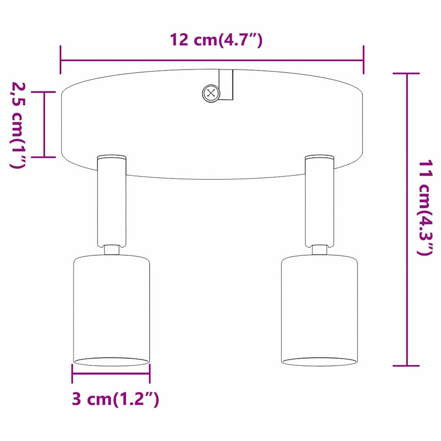 Plafondspot met schijnwerpers Nikkel 12 x 8 cm Staal