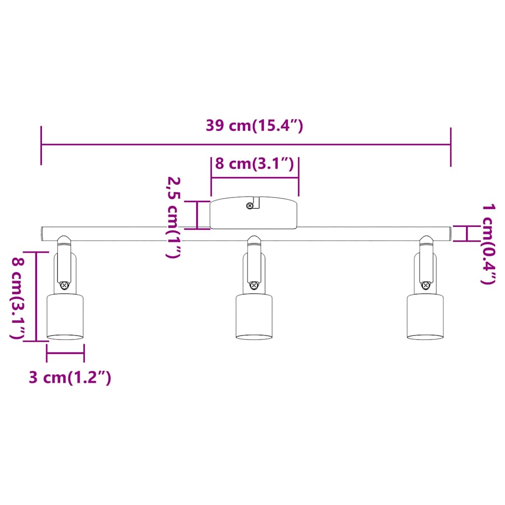 Plafondspot met schijnwerpers Nikkel 39 x 10,5 x 10,5 cm Staal