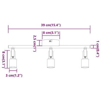 Plafondspot met schijnwerpers Nikkel 39 x 10,5 x 10,5 cm Staal