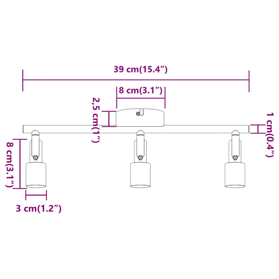 Plafondspot met schijnwerpers Nikkel 39 x 10,5 x 10,5 cm Staal