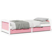 Slaapbank 90x200 cm massief grenenhout wit roze met 2 lades