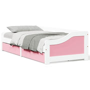 Slaapbank 90x200 cm massief grenenhout wit roze met 2 lades