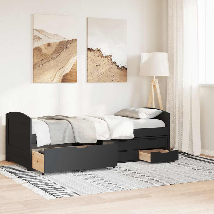 Slaapbank met 5 lades zonder matras IRUN 90x200 cm zwart