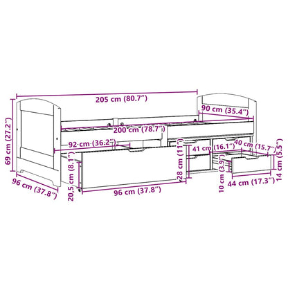 Slaapbank met 5 lades zonder matras IRUN 90x200 cm zwart