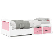 Slaapbank 90x200 cm wit roze massief grenenhout met 5 lades