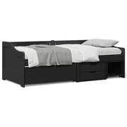 Slaapbank 90x200 cm massief grenenhout zwart met 3 lades