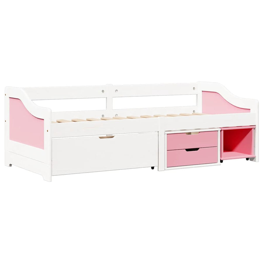 Slaapbank met 3 lades zonder matras IRUN 90x200 cm wit en roze