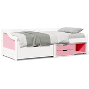 Slaapbank 90x200 cm massief grenenhout wit roze met 3 lades