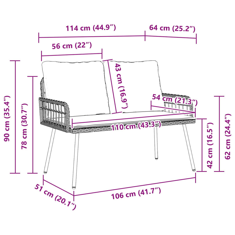 Tuinbank met kussen Antraciet 114 x 64 x 90cm Staal