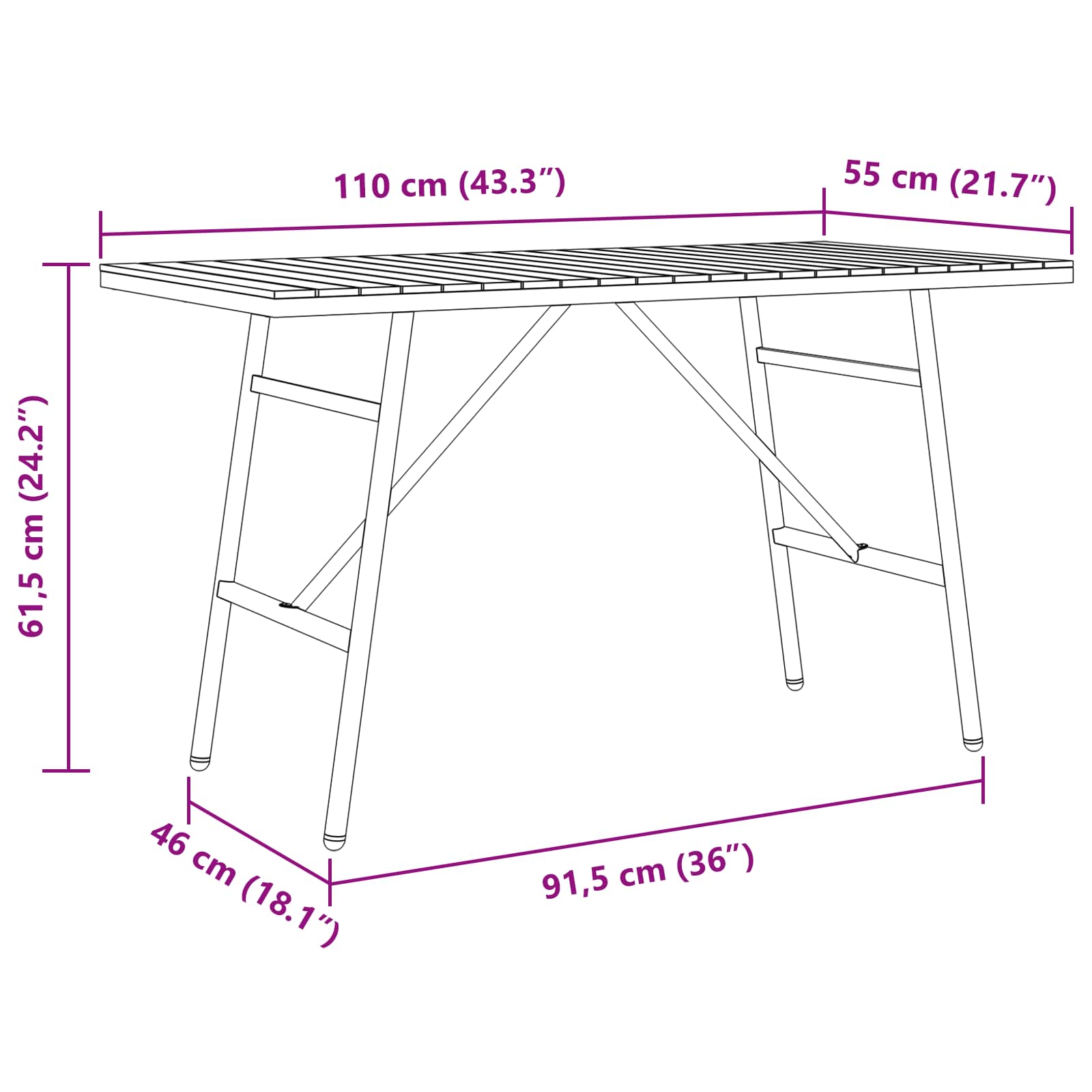 Eettafel Bruin 110 x 55 x 61,5 cm Massief Acaciahout