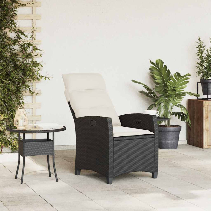 Verstelbare Tuinstoel Met Bijzettafel Poly Rattan 1 Zwart en crème