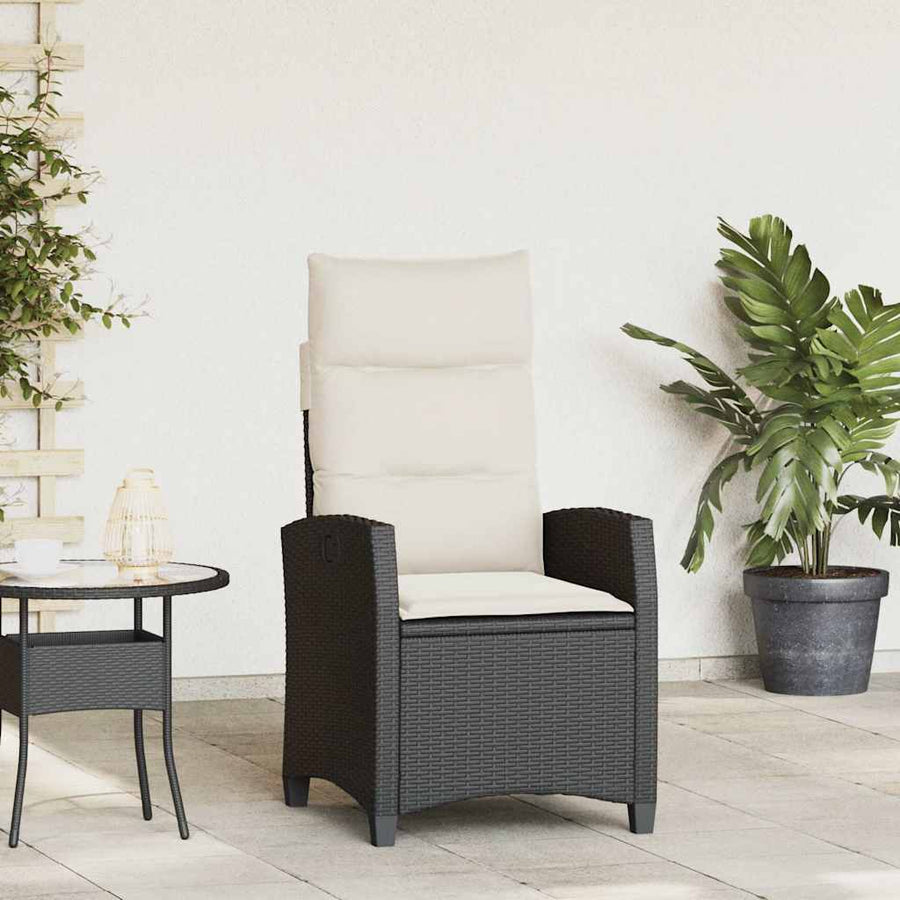 Verstelbare Tuinstoel Met Bijzettafel Poly Rattan 1 Zwart en crème