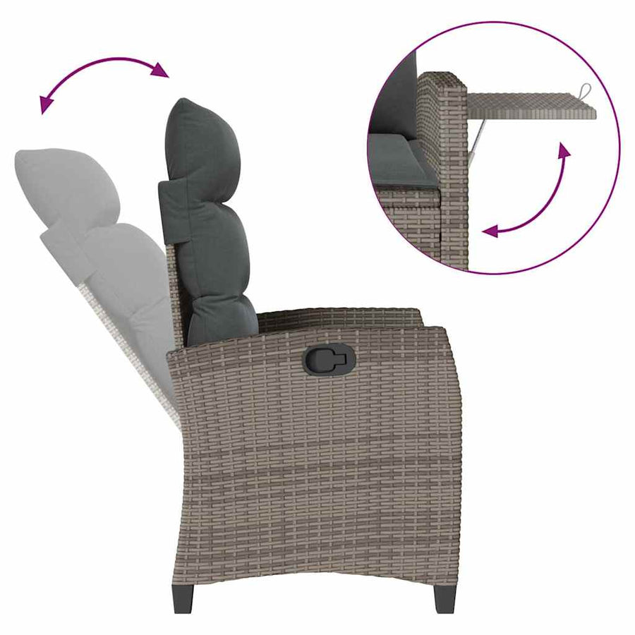 Verstelbare Tuinstoel Met Bijzettafel Poly Rattan 1 Grijs