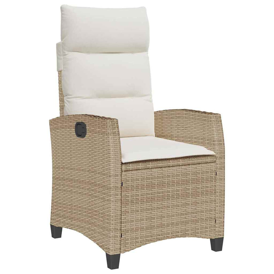 Verstelbare Tuinstoel Met Bijzettafel Poly Rattan 1 beige en crèmekleurig