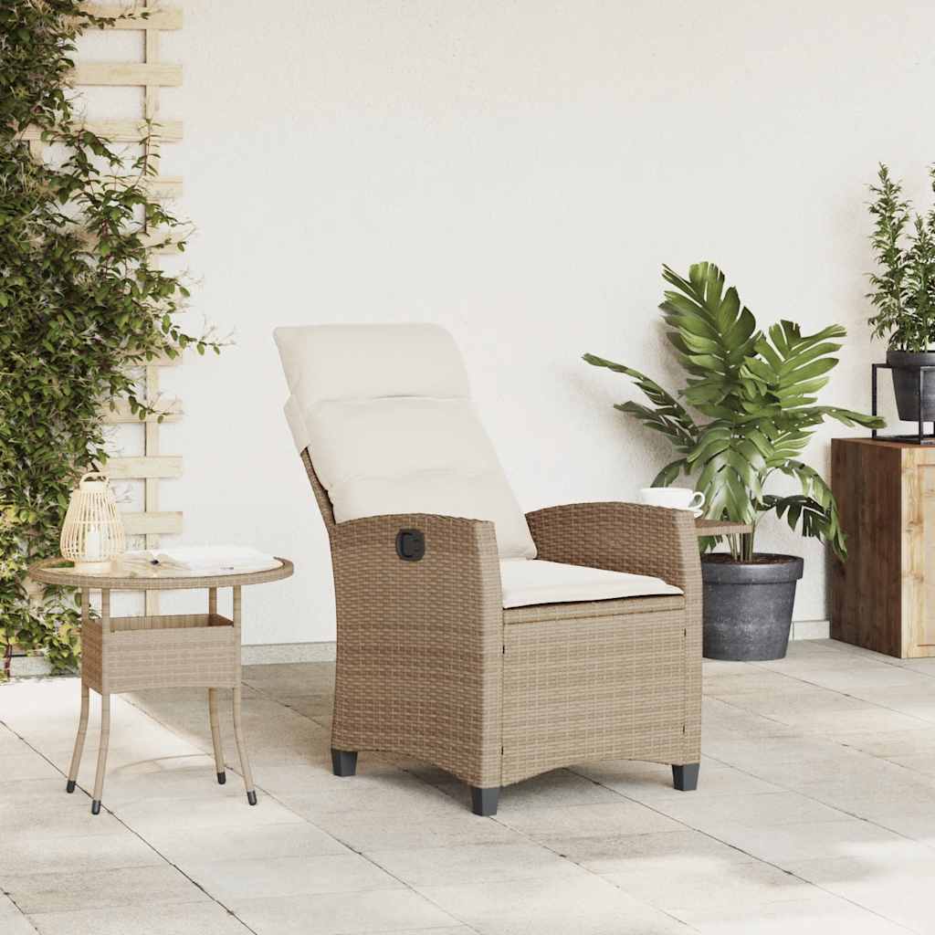 Verstelbare Tuinstoel Met Bijzettafel Poly Rattan 1 beige en crèmekleurig