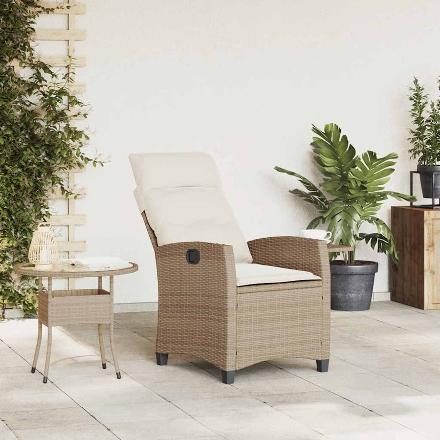 Verstelbare Tuinstoel Met Bijzettafel Poly Rattan 1 beige en crèmekleurig