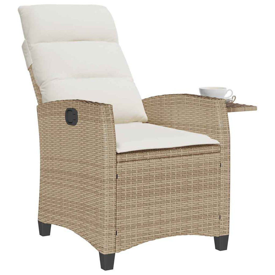 Verstelbare Tuinstoel Met Bijzettafel Poly Rattan 1 beige en crèmekleurig