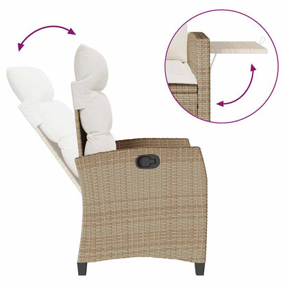 Verstelbare Tuinstoel Met Bijzettafel Poly Rattan 1 beige en crèmekleurig