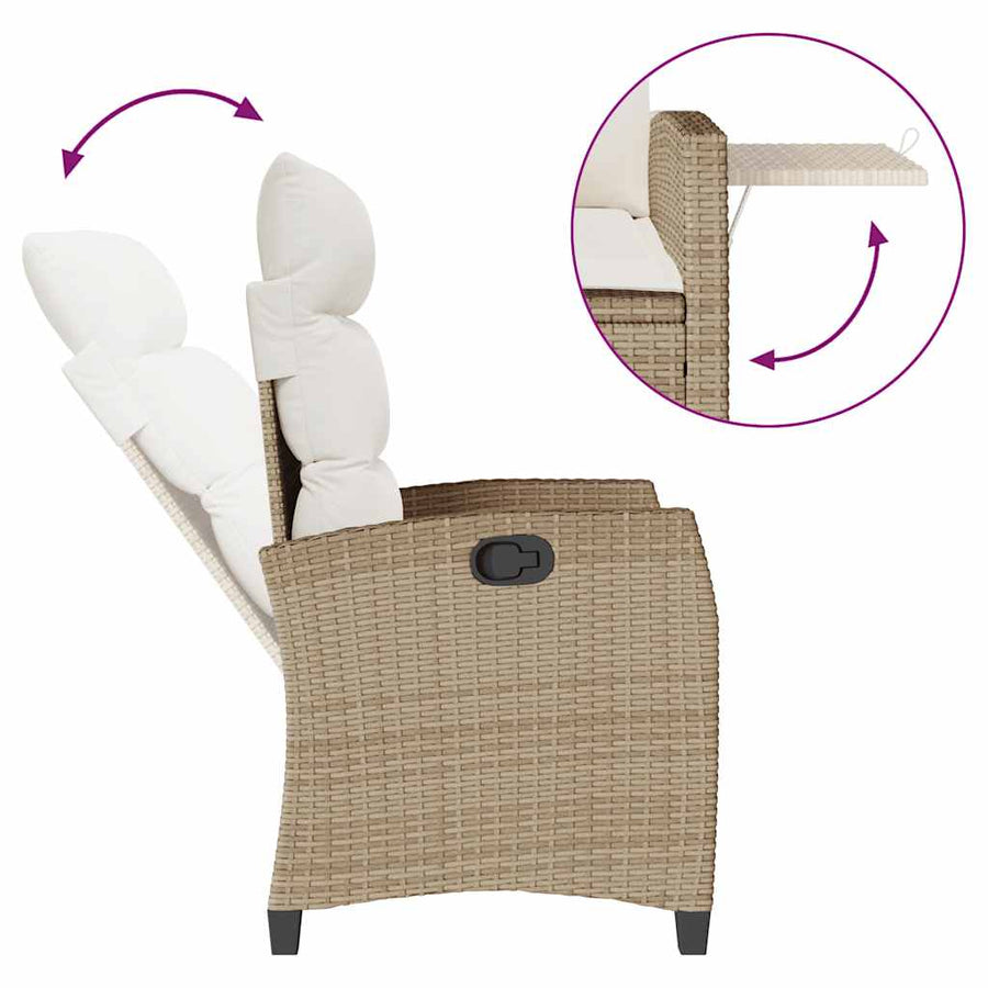 Verstelbare Tuinstoel Met Bijzettafel Poly Rattan 1 beige en crèmekleurig