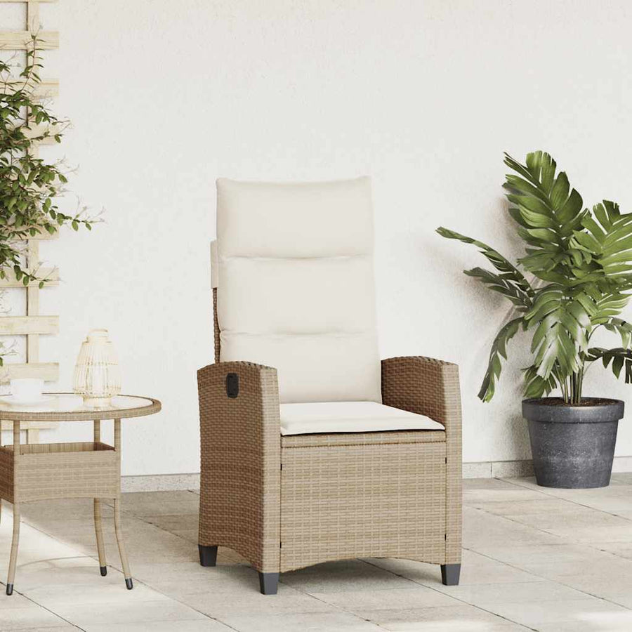 Verstelbare Tuinstoel Met Bijzettafel Poly Rattan 1 beige en crèmekleurig