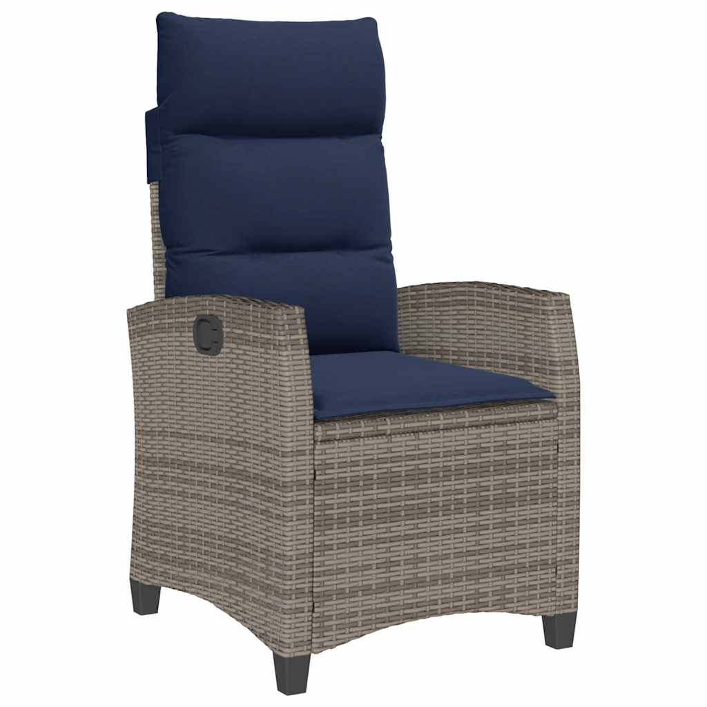 Verstelbare Tuinstoel Met Bijzettafel Poly Rattan 1 Grijs en blauw