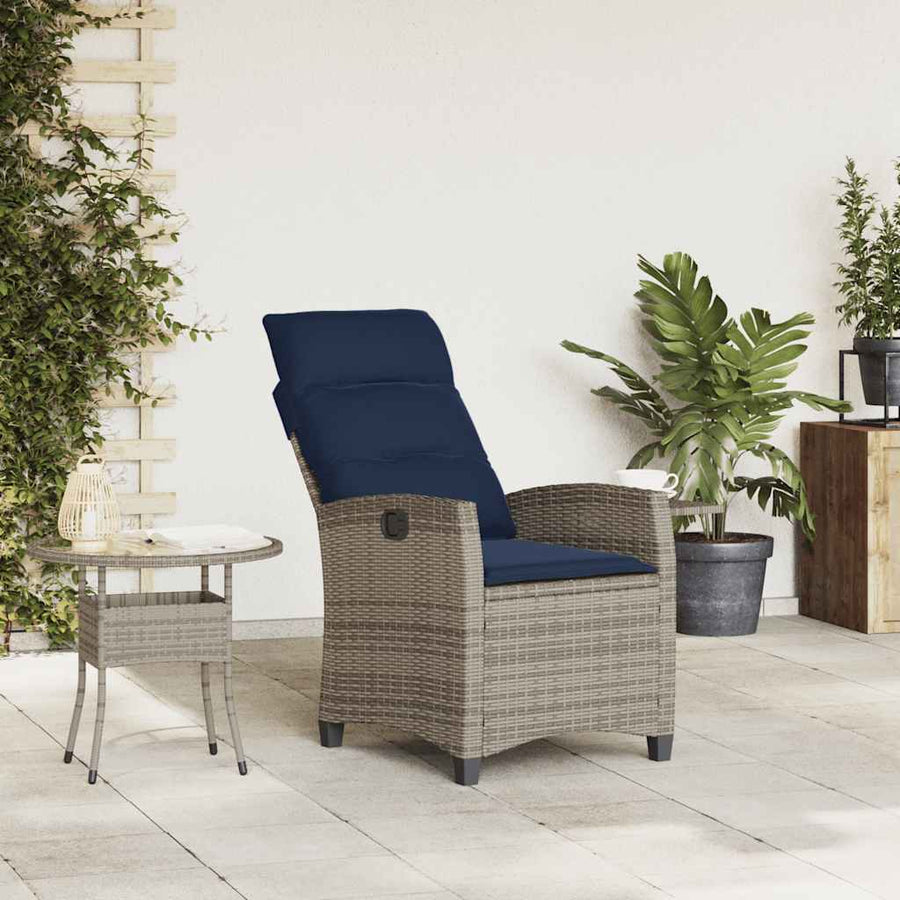 Verstelbare Tuinstoel Met Bijzettafel Poly Rattan 1 Grijs en blauw
