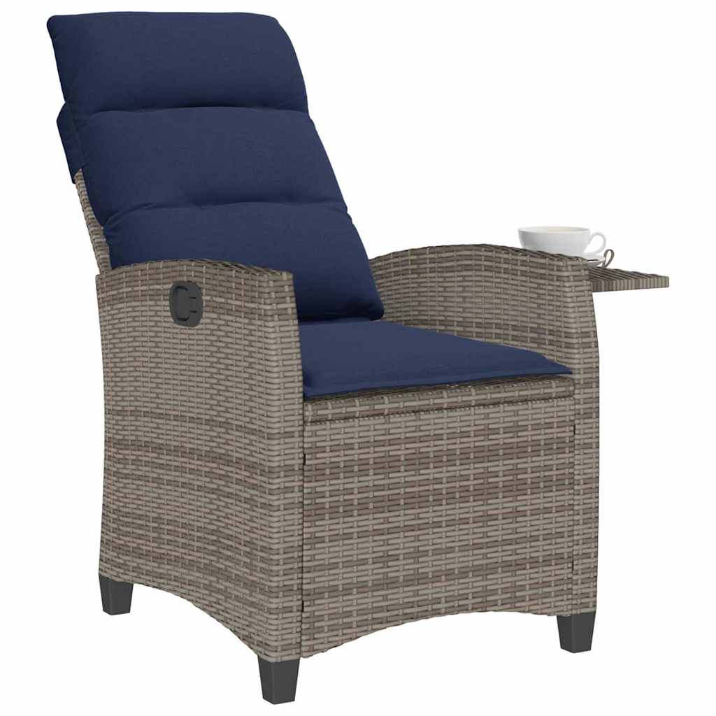 Verstelbare Tuinstoel Met Bijzettafel Poly Rattan 1 Grijs en blauw