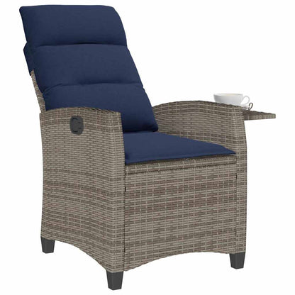 Verstelbare Tuinstoel Met Bijzettafel Poly Rattan 1 Grijs en blauw