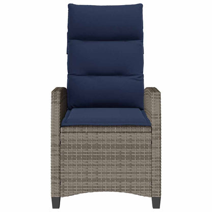 Verstelbare Tuinstoel Met Bijzettafel Poly Rattan 1 Grijs en blauw