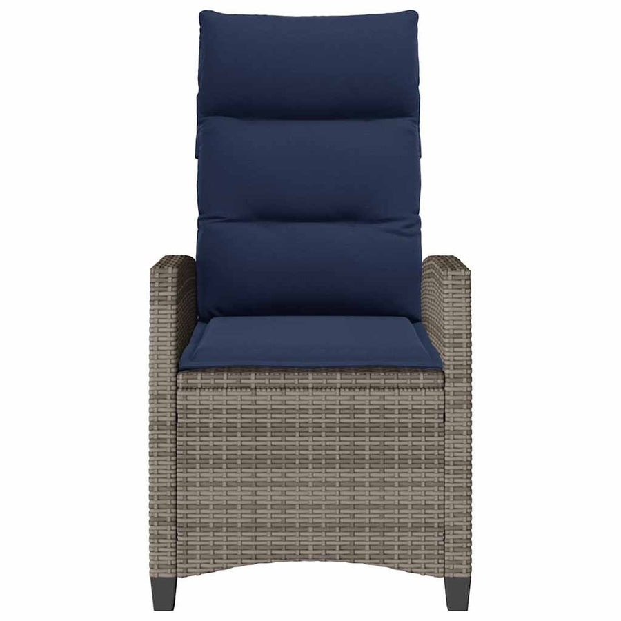 Verstelbare Tuinstoel Met Bijzettafel Poly Rattan 1 Grijs en blauw
