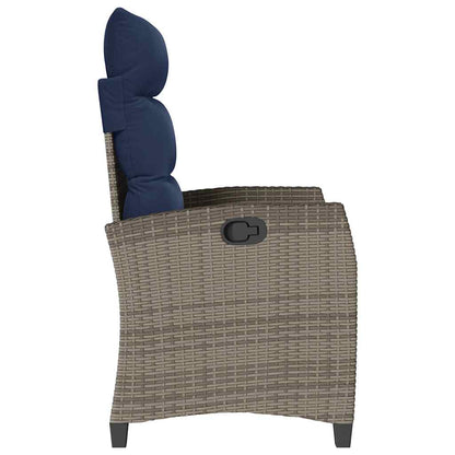 Verstelbare Tuinstoel Met Bijzettafel Poly Rattan 1 Grijs en blauw