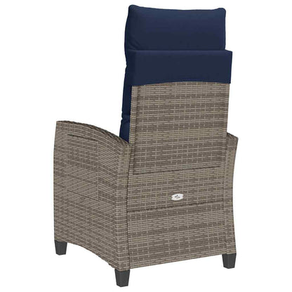 Verstelbare Tuinstoel Met Bijzettafel Poly Rattan 1 Grijs en blauw