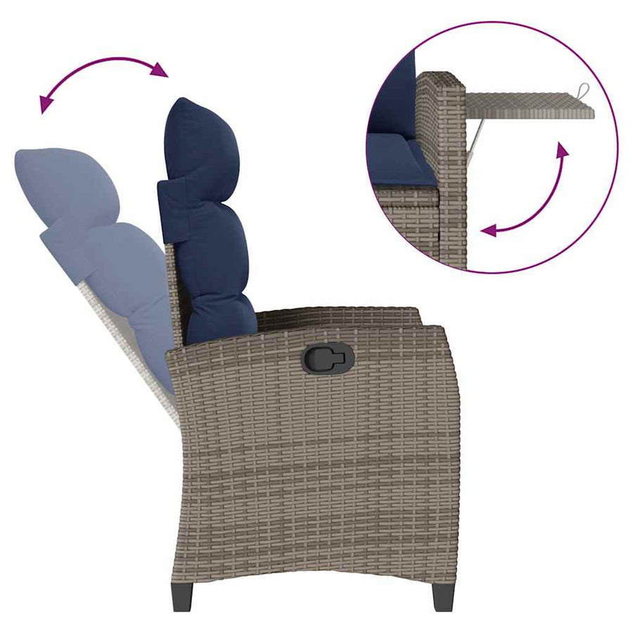 Verstelbare Tuinstoel Met Bijzettafel Poly Rattan 1 Grijs en blauw