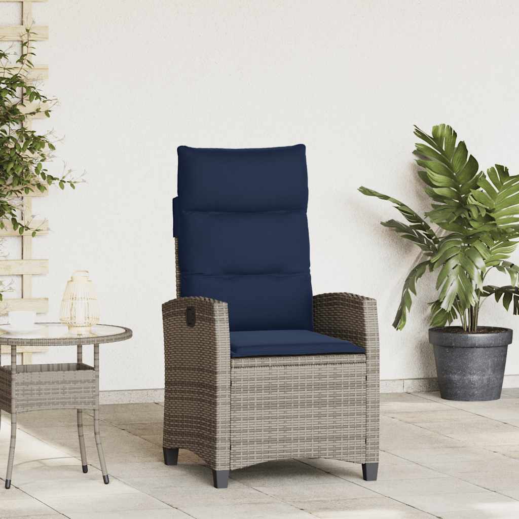 Verstelbare Tuinstoel Met Bijzettafel Poly Rattan 1 Grijs en blauw