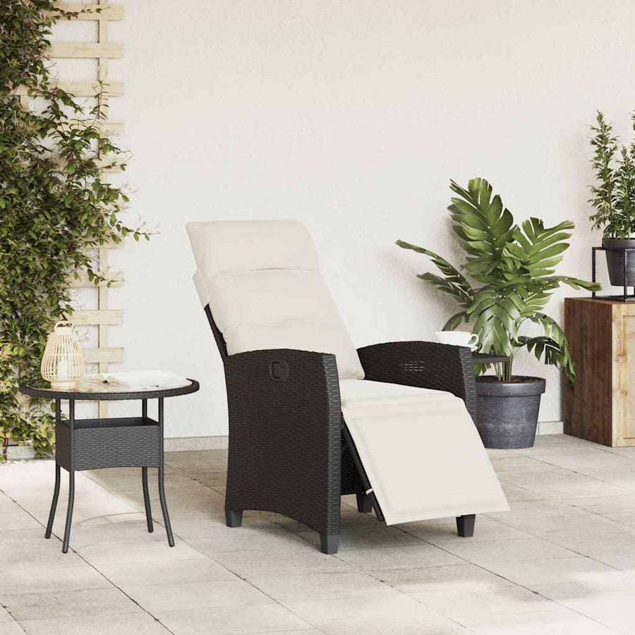 Verstelbare Tuinstoel Met Bijzettafel Poly Rattan 1 Zwart en crème