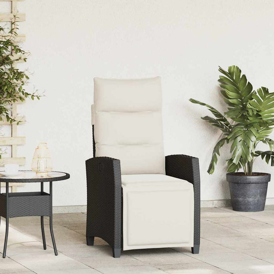 Verstelbare Tuinstoel Met Bijzettafel Poly Rattan 1 Zwart en crème