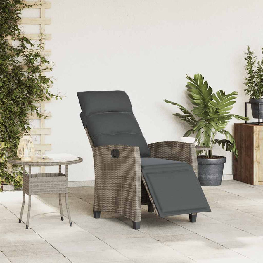 Verstelbare Tuinstoel Met Bijzettafel Poly Rattan 1 Grijs