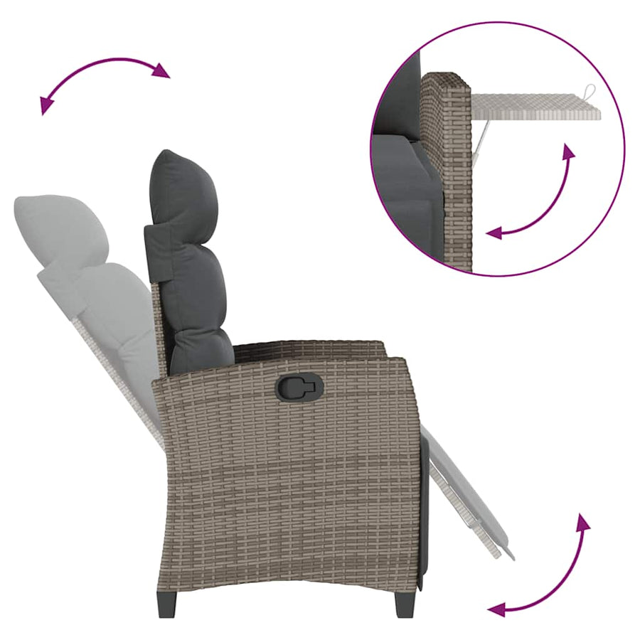 Verstelbare Tuinstoel Met Bijzettafel Poly Rattan 1 Grijs