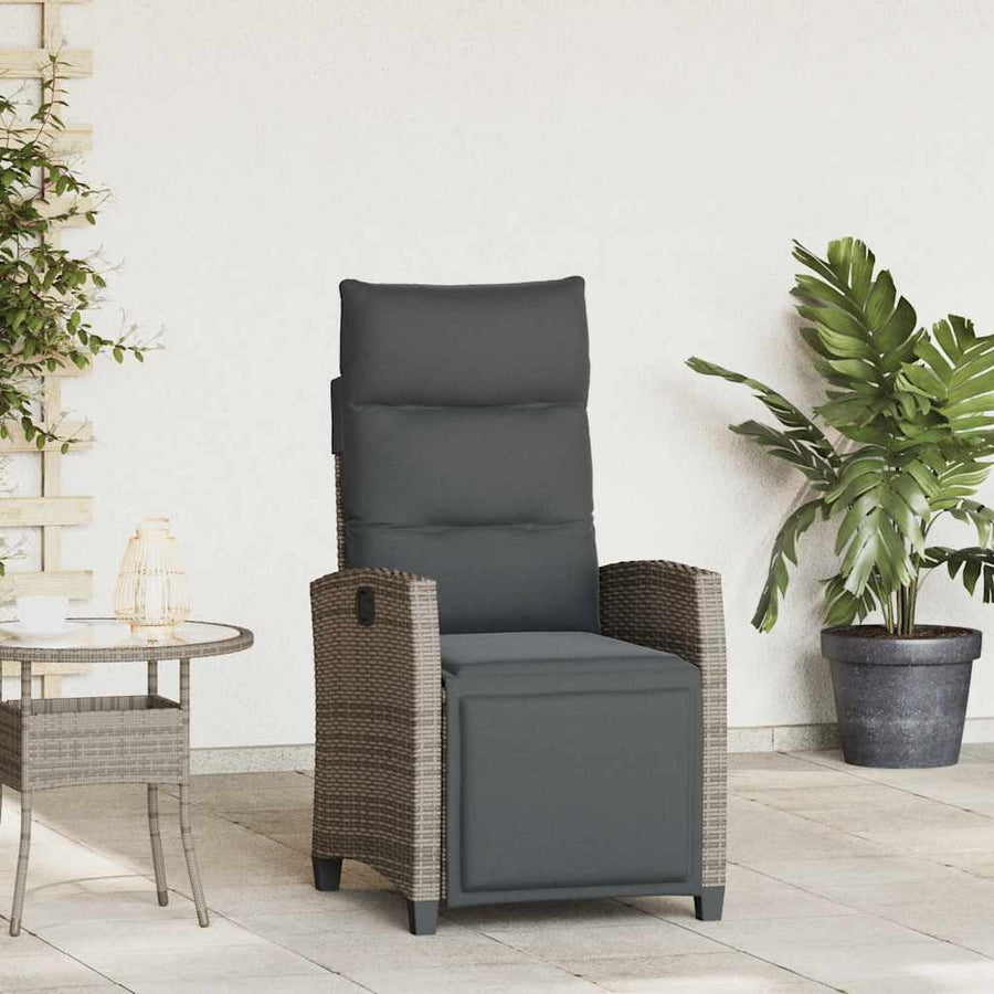 Verstelbare Tuinstoel Met Bijzettafel Poly Rattan 1 Grijs