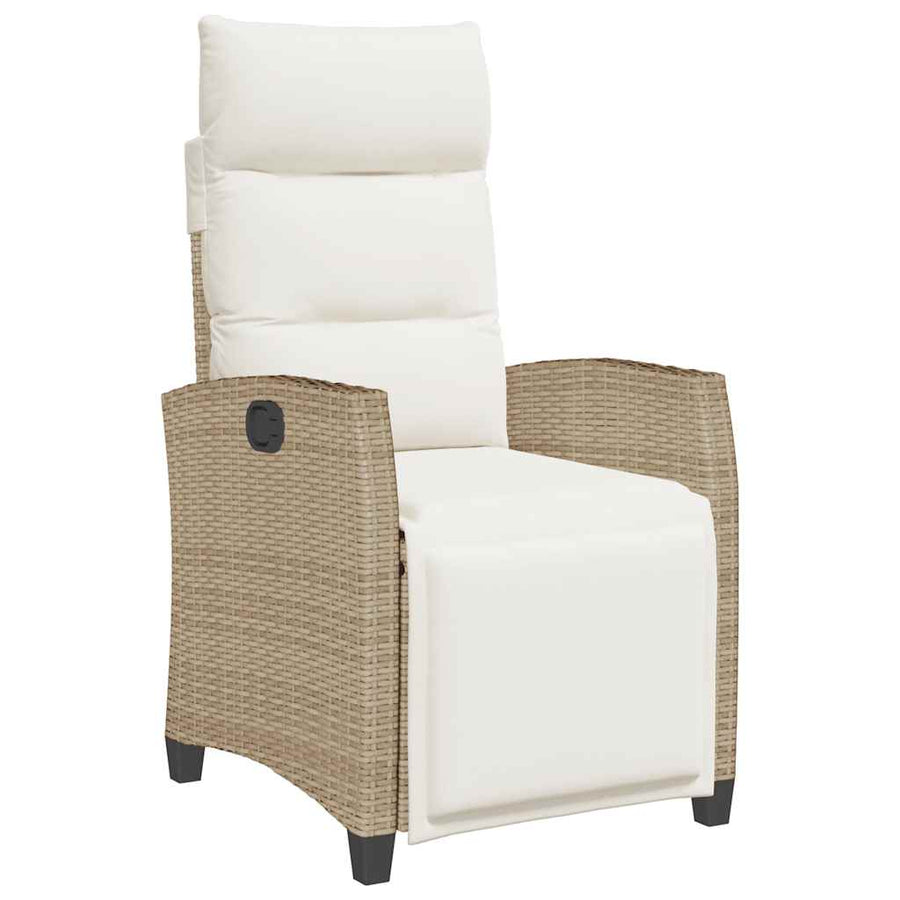 Verstelbare Tuinstoel Met Bijzettafel Poly Rattan 1 beige en crèmekleurig