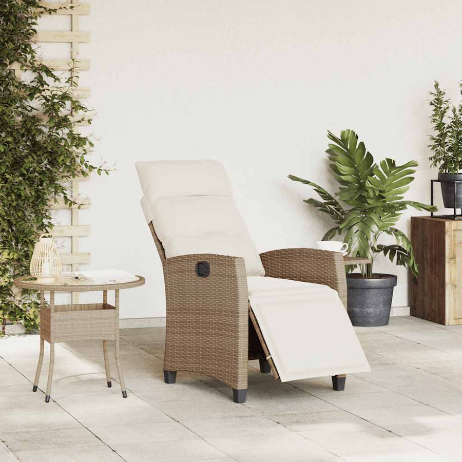 Verstelbare Tuinstoel Met Bijzettafel Poly Rattan 1 beige en crèmekleurig