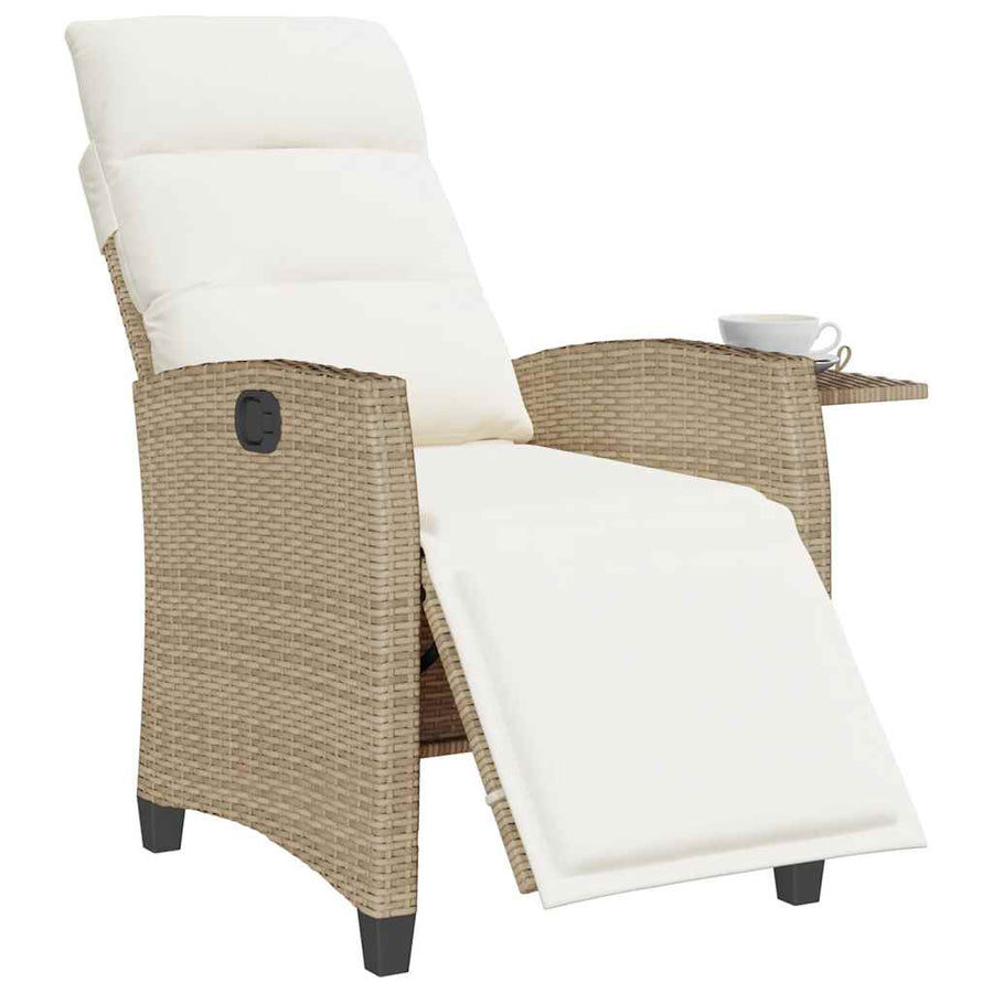 Verstelbare Tuinstoel Met Bijzettafel Poly Rattan 1 beige en crèmekleurig