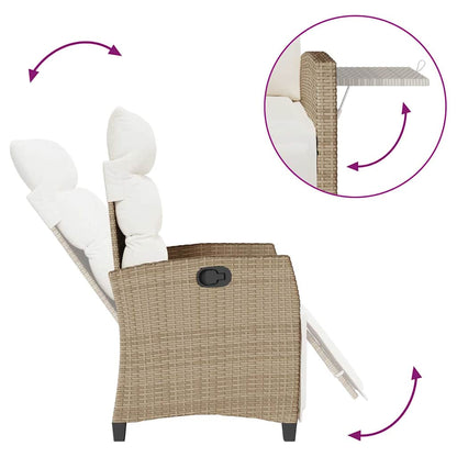 Verstelbare Tuinstoel Met Bijzettafel Poly Rattan 1 beige en crèmekleurig