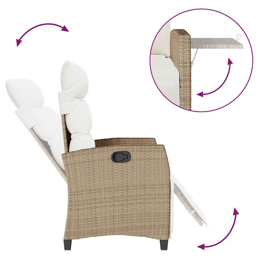 Verstelbare Tuinstoel Met Bijzettafel Poly Rattan 1 beige en crèmekleurig