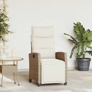 Tuinstoel verstelbaar poly rattan beige met bijzettafel